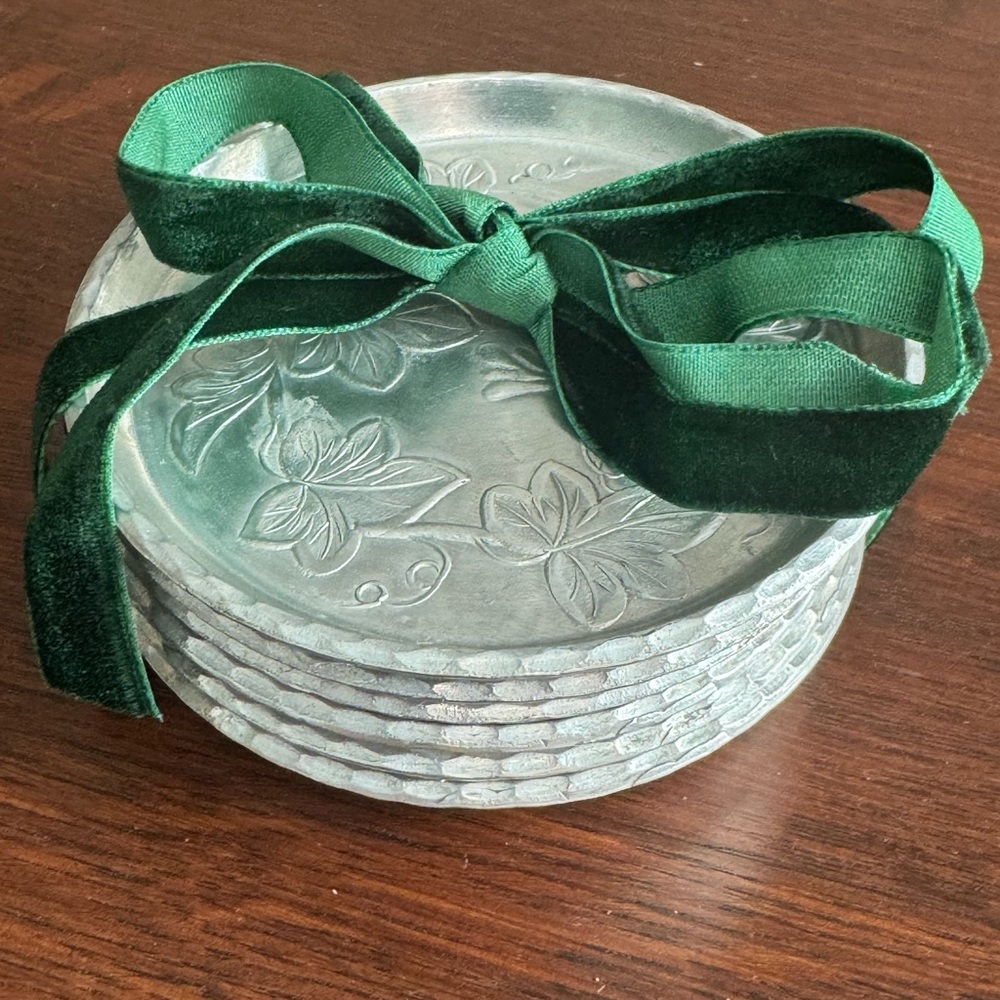 Everlast Silver Coasters with Green Ribbon